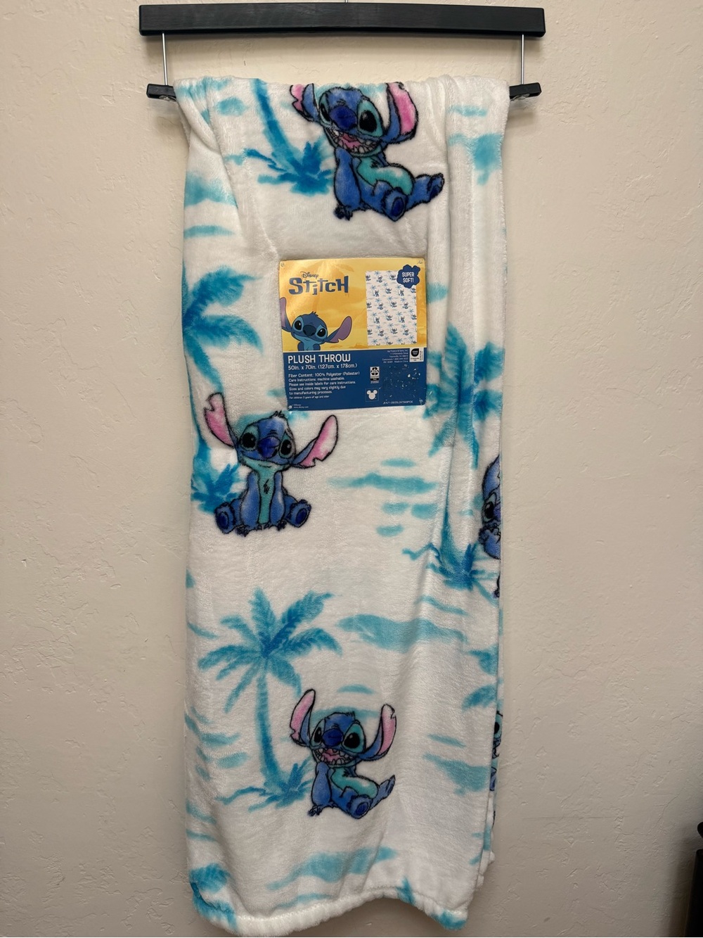 Disney Stitch Plush Throw Blanket - White, Blue, Pink